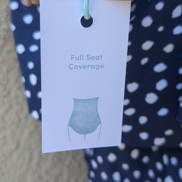 Kona Sol 1 Piece Swim 17 Dot Ruffle Shoulder One Piece Slim Swimsuit Navy Blue - Picture 6 of 14